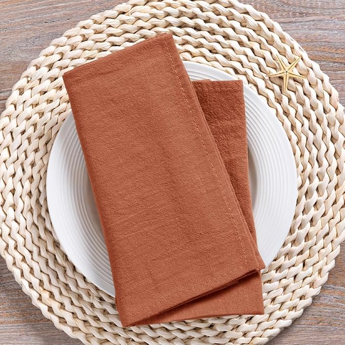 MLMC 4 Pack Terracotta Cloth Napkins Rustic Washable Napkins Set of 4 17"x17" Burnt Orange Reusable Dinner Napkins Cloth for Wedding Bridal Shower Party Picnic Dinning Table Decor