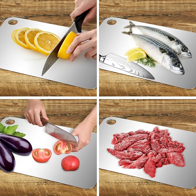 "100% Titanium Cutting Board - Pure Titanium Board for Kitchen, Includes Cut Resistant Gloves, Durable & Authentic for Home and Professional Chefs (Medium)"