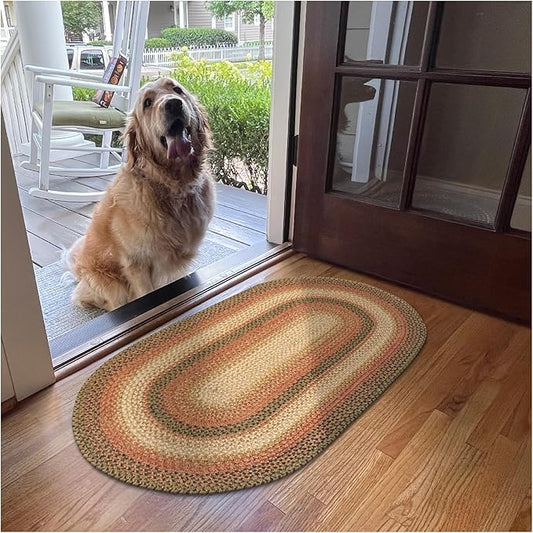 Russet Jute Braided Oval Rugs 27x45 - A Multicolor Oval Entryway Rug for Country Decor