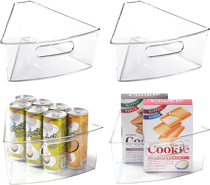 Leeden Lazy Susan Organizer for 26" Diameter Corner Lazy Susan, Plastic Kitchen Cabinet Storage Bins with Handle, 4 Packs, 1/8 Wedge - Food Safe, BPA Free