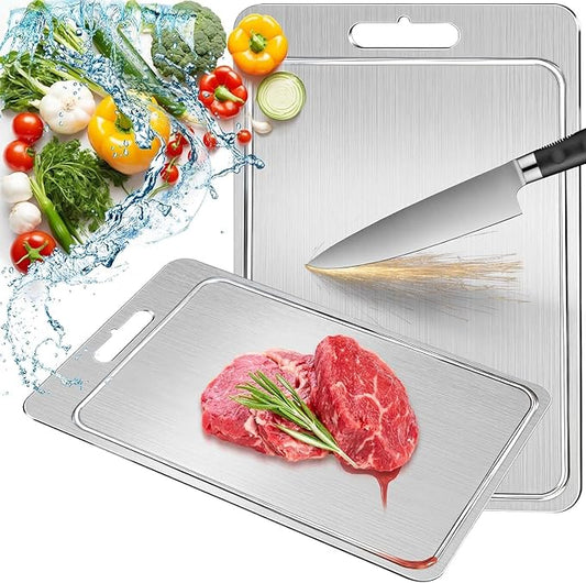 ZYBIDEAL 2025 New 100% Pure Titanium Cutting Board with Grooves, Double Sided Food Grade Chopping Board, Meat, Fruit and Vegetable Cutting Board, Dishwasher Safe 11 * 16"