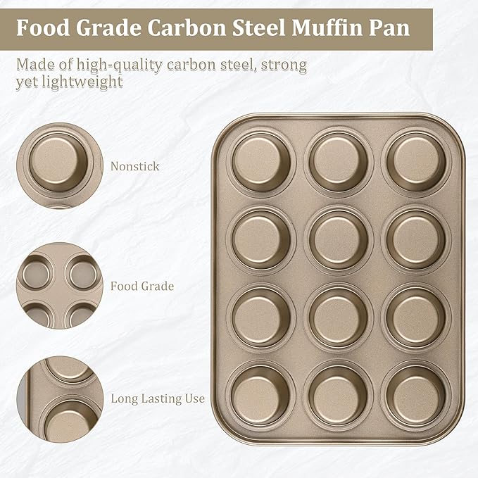 Audingull Mini Muffin Pan, Premium Small Cupcake Pans, Carbon Steel 12-Cup Muffin Tin, Versatile Non-Stick Bakeware