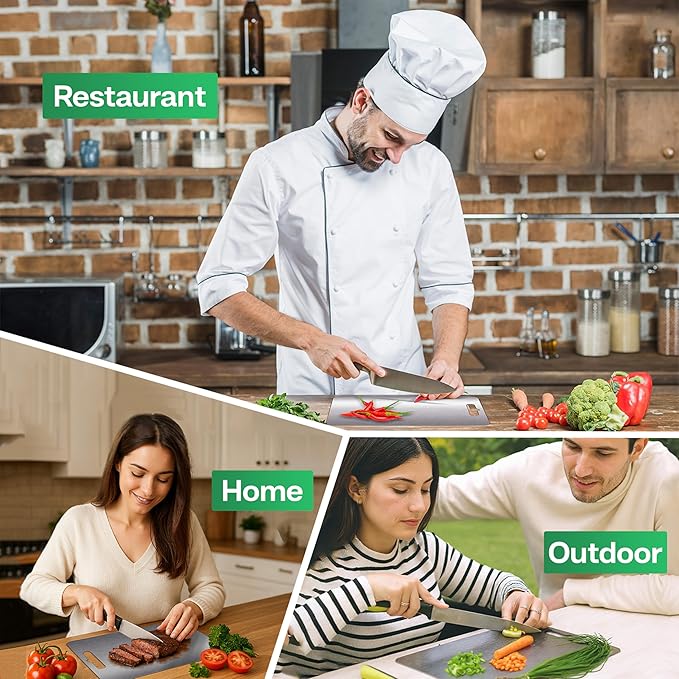 Stainless Steel Cutting Boards for Kitchen - 304 Stainless Steel Food Grade, Double-Sided Non Toxic Cutting Board, Metal Chopping Boards for Meat, Fruit, Vegetables, Easy to Clean, L 15.4" * 11"
