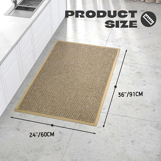 Kitchen Rug, Rubber Non Slip Kitchen Rugs Washable, Absorbent Runner Mat for Floor, Machine Washable Standing Mats for in Front of Sink, Door, Laundry, Entryway, Hallway (Brown, 36" × 24")