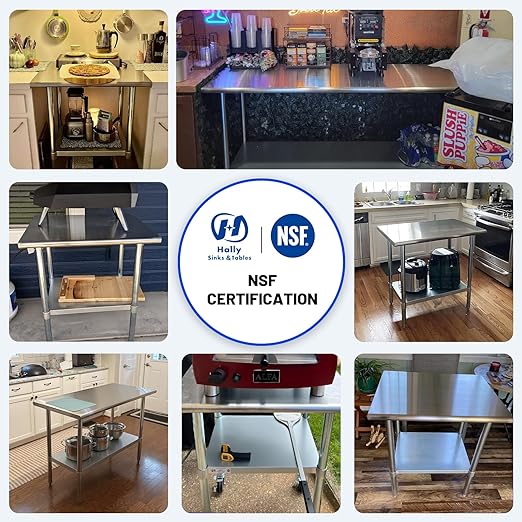 Hally Stainless Steel Table for Prep & Work 30 x 36 Inches, NSF Commercial Heavy Duty Table with Undershelf and Galvanized Legs for Restaurant, Home and Hotel