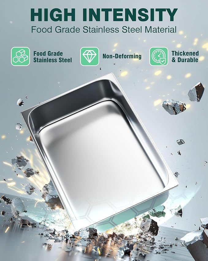 WantJoin Steam Table Hotel Pans 1/1 Full Size 4 Inch Deep 6 Pack, Stainless Steel Metal Tray Sets Food Storage Container for Restaurant Chafing Dishes Commercial Buffet Warmer Catering Supplies