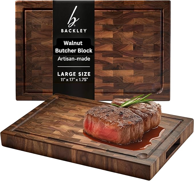 Cutting Board for Kitchen – Wood Cutting Board, Non-Toxic Butcher Block, Walnut Cutting Boards with Juice Groove & Handles, Charcuterie Board – Walnut (End) - 11" x 17" x 1.75"