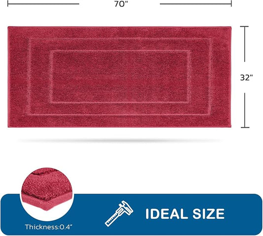 PURRUGS Machine Washable Kitchen Runner Rug 32" x 70", Non-Slip/Skid Hallway Runner Rug, Super Absorbent Soft Area Rug for Kitchen, Hallway & Laundry, Rolled Packaging, Burgundy Red