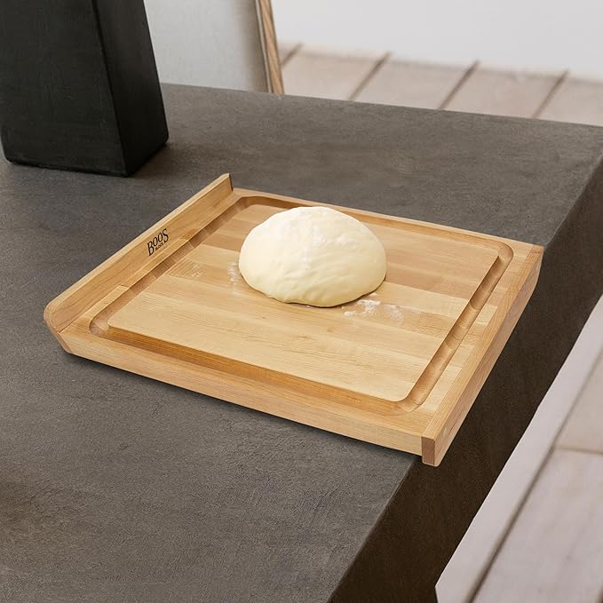John Boos Countertop Series Rectangular Wooden Maple Cutting Board 23.75”x23.75” – 1.25” Thick, 26-lb Reversible Butcher Block with Juice Groove, Counter Lip & Edge-Grain – Made in the USA