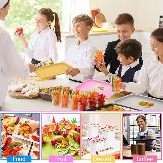 Mumufy Plastic Fast Food Trays Bulk Colorful Restaurant Serving Trays Cafeteria Rectangular Plastic Serving Platter Grill for Kitchen Restaurant Coffee(Retro Color,24 Pcs)
