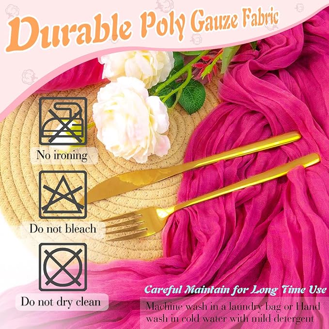 Hot Pink Cheesecloth Table Runner - 6 Pack, 35" Boho Gauze, 120 inches Long, Rustic Sheer Fabric Bulk for Baby Shower, Wedding, Bridal, Birthday Party Table Decorations