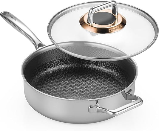 ZEROPAN Hybrid Nonstick 3.5-Quart Sauté Pan,Frying Pans Nonstick with Lid,PFAS PFOA PTFE Free,Stay-Cool Handle,10 Inch Deep Frying Pan,Dishwasher-Friendly, Oven Safe, Compatible with All Cooktops