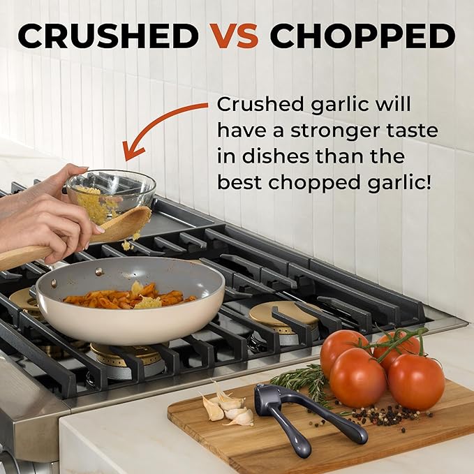 Zulay Kitchen Premium Garlic Press - Durable Garlic Masher with Soft, Easy to Squeeze Handle - Garlic Mincer Tool - Sturdy Easy to Clean Garlic Crusher (Dark Gray)