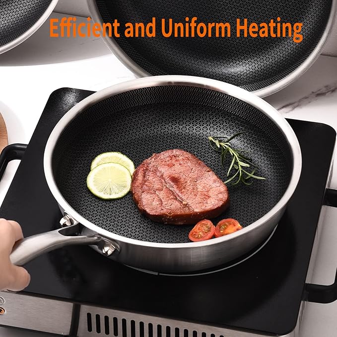 DELARLO Tri-Ply Stainless Steel 7" Omelette Pans, Non Stick Egg Frying Pan, Small Induction Skillet, Nonstick 7 inch, Single Egg Pan, Induction cookware Compatible with All Cooktops Up to 600℉