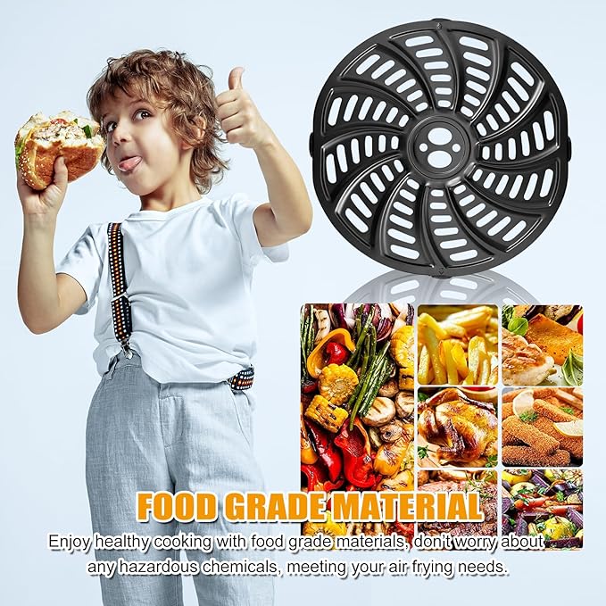 GXF Air Fryer Accessories for Gourmia GAF686 GAF698, Oval Nonstick 9.3''×8.9'' Air Fryer Replacement Parts Rack Tray Basket Grill Pan Grill Plate Crisper Plate with Rubber Bumpers