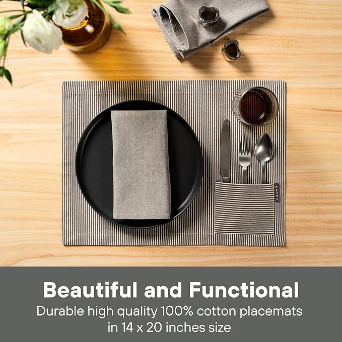 MEEMA Table Cloth Placemats Set of 4 | Washable Kitchen Mat with Pocket | Upcycled, Denim & Durable Cotton Fabric Table Mats for Home and Kitchen Decor| 14 x 20 in