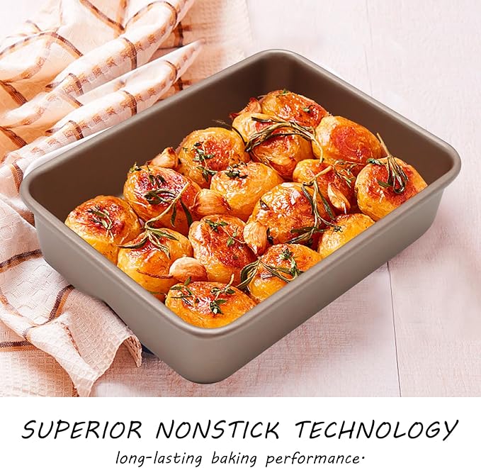 UOIENRT 2 Pack 9 x 7 Inch Baking Sheet Pans, Nonstick Baking Pan, Rectangle Cookie Sheet Brownie Cake Pan Bread Pan Toaster Oven Toaster Tray Bakeware (Easy Clean, Food Safe Stainless Steel)