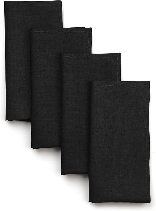 D'Moksha Homes Black Linen Napkins 18 x 18 Inch - 100% Pure Linen Cloth Washable Dinner Napkins Set of 4 for Spring, Easter