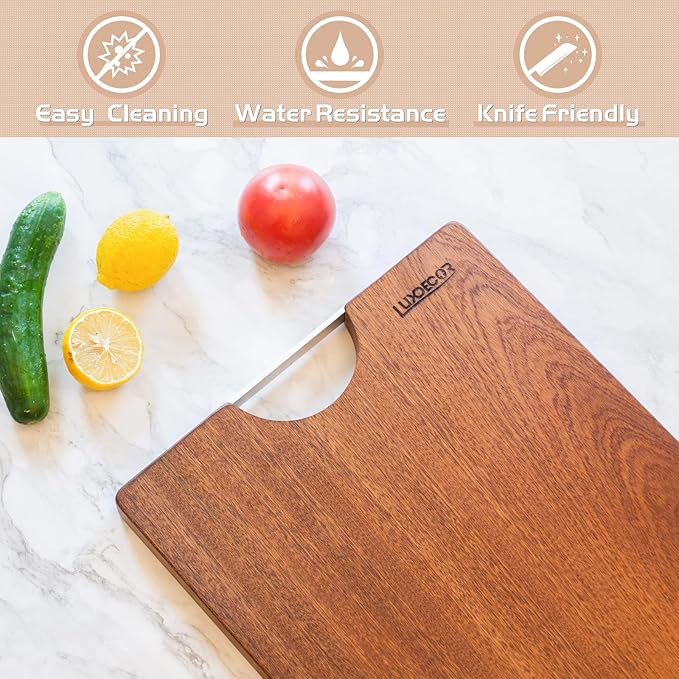 Solid Wood Cutting Board One Piece Cutting Boards Made of Entire Piece Sapele Wood, Hardwood Cutting Board Heavy Duty 15 * 11 * 1 In (No Glue)