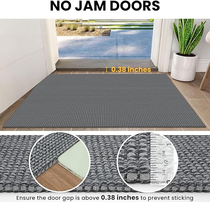 IOHOUZE Washable Runner Rug 2x12 Non Slip Rubber Backed Extra Long Hallway Runner Entryway Runner Indoor, Kitchen Rugs Woven Cotton Floor Carpet for Hall Entrance, Dark Grey