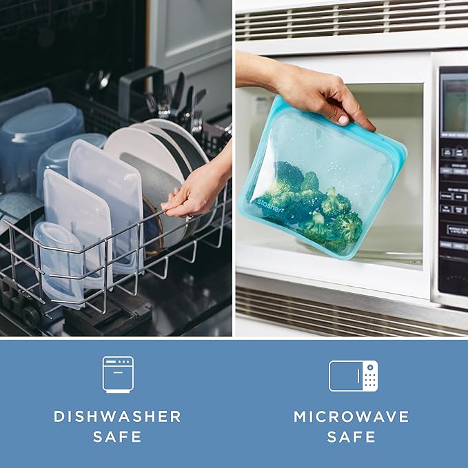 Stasher Silicone Reusable Storage Bags, 3-Pack, Reusable Freezer Bags, Microwave, Dishwasher, Oven Safe, Sous Vide, Premium Lunch Containers, Eco Friendly, Food Storage Bags, Snack Bags, Multicolor