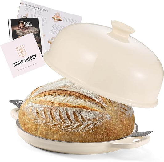 Kook Bread Oven, with Lid and Handles, Enameled Cast Iron Pan and Ceramic Lid, For Baking, Cooking, Roasting and more, Ivory