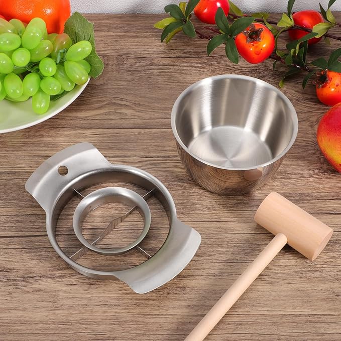 Pomegranate Peeler, Pomegranate Deseeder Tool 304 Stainless Steel Peeler Remover- Includes Cutter, Bowl, and Wooden Hammer for Easy Deseeding and Fun Family Gatherings