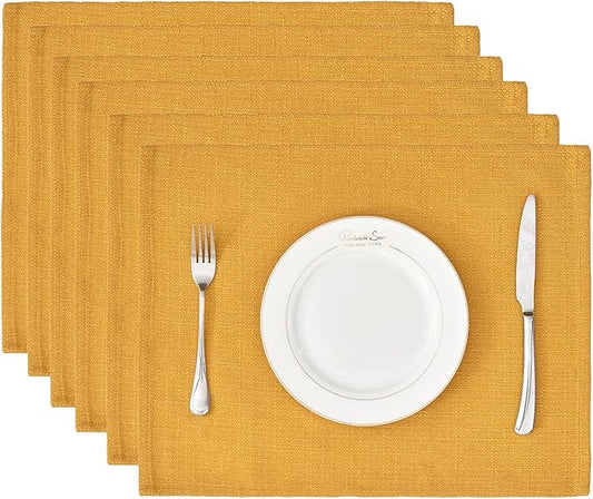 BALCONY & FALCON Placemats Set of 6 Faux Linen Cloth Place Mats Washable Waterproof Wrinkle Resistant Table Placemats for Dining Kitchen Farmhouse Indoor & Outdoor Use(Golden, 13.8”x 17.7”