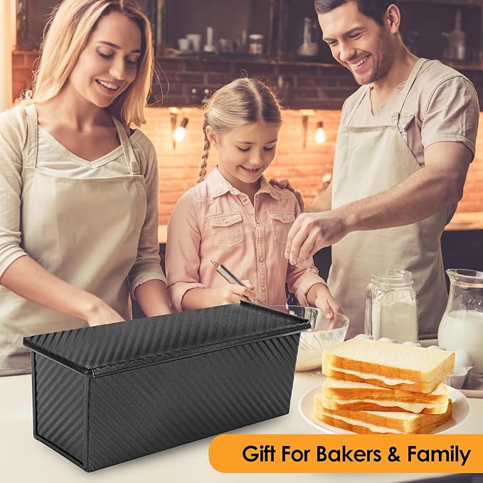 Spmarkt 2pack 1LB Black Pullman Loaf Pan with Lid, Non-Stick Sandwich Bread Loaf Pan, Easy Release Bread Pan with Lid for Homemade Bread