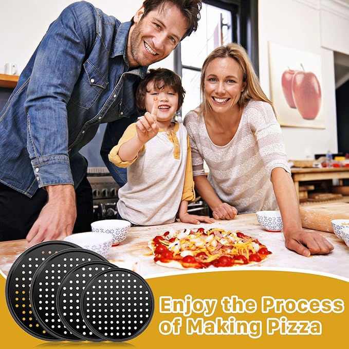 Vruomi 4Pcs Pizza Pan with Holes,Non-Stick Pizza Pan,Perforated Pizza Tray,Round Pizza Pans,Pizza Baking Pan for Home 9 Inch,10 Inch,11 Inch,12 Inch