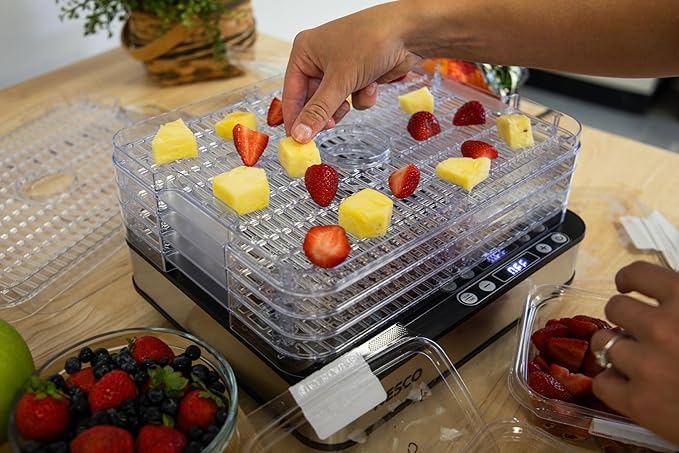 NESCO FD-5TC Snackmaster Food Dehydrator – 5 BPA-Free Trays, Adjustable Temp Control, Compact Design for Jerky, Fruit, Herbs, Pet Treats, 420W