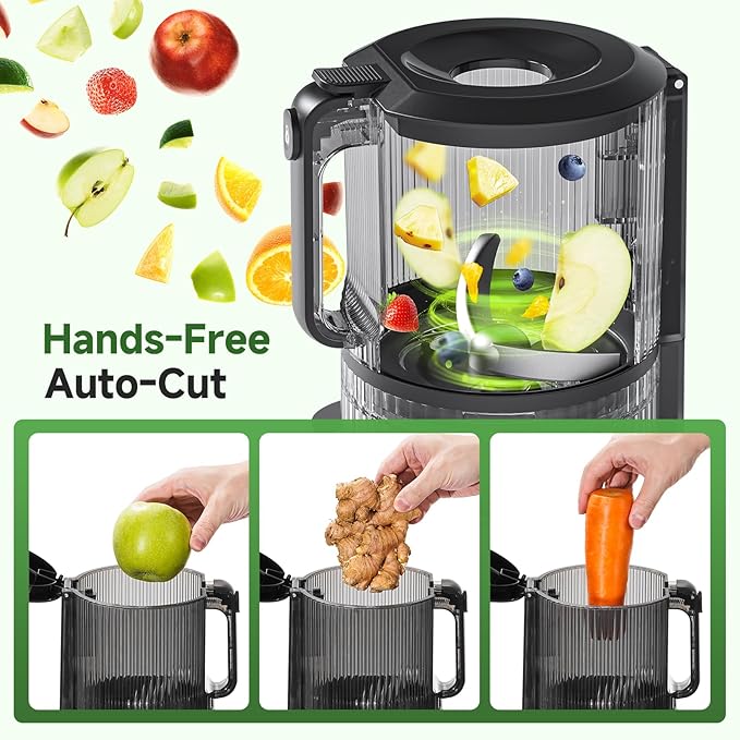 VANDISELL Cold Press Juicer, 6.5" Extra Wide Feed Chute, 3-in-1(Juice & Sorbet & Nut Milk) Juicer Machines with 600W Max Motor & 85oz Large Capacity, Auto-Precut, High Juice Yield