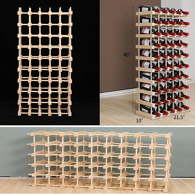 Wooden Stackable Storage Modular Small countertop Wine Rack Cabinet,Freestanding for Floor Wood Wine Bottle Shelf (50bottle)