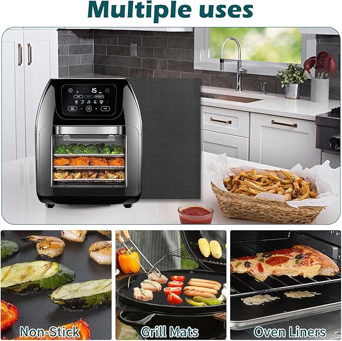 GWYSY Oven Liners for Bottom of Oven, 9.4"x8.7" Reusable Non-Stick Heat Resistant Baking Mat Teflon Sheets for Chefman 10QT Multifunctional Digital Air Fryer, 4 Pack