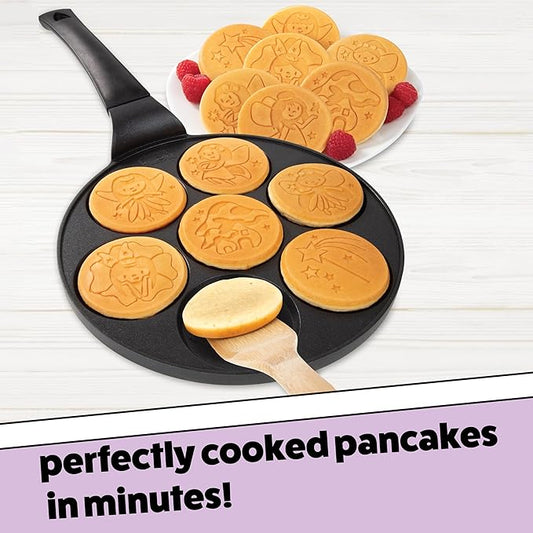 Fairy Friends Mini Pancake Pan - Make 7 Unique Flapjacks- Nonstick Griddle for Breakfast Princess Magic & Quick Easy Cleanup- Adorable and Bite Sized, Easter Basket Stuffer Gift for Kids, Girls & Boys