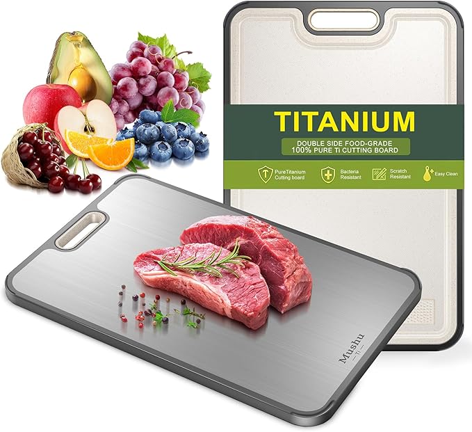 Titanium Cutting Board for Kitchen, Cutting Board Double Sided Food Grade, Pure Titanium/PP,Chopping Board for Meat Vegetable Fruit,Easy to Clean,Kitchen Gifts(16''x11'')