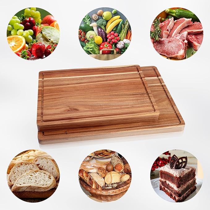 LinTimes Acacia Wood Cutting Board with Grip Handle - Serving Board, Cheese Board, Chopping Board 20"L *15"W Inches, Durable Lightweight Kitchen Essentials for Meat, Vegetables, Ideal Gift