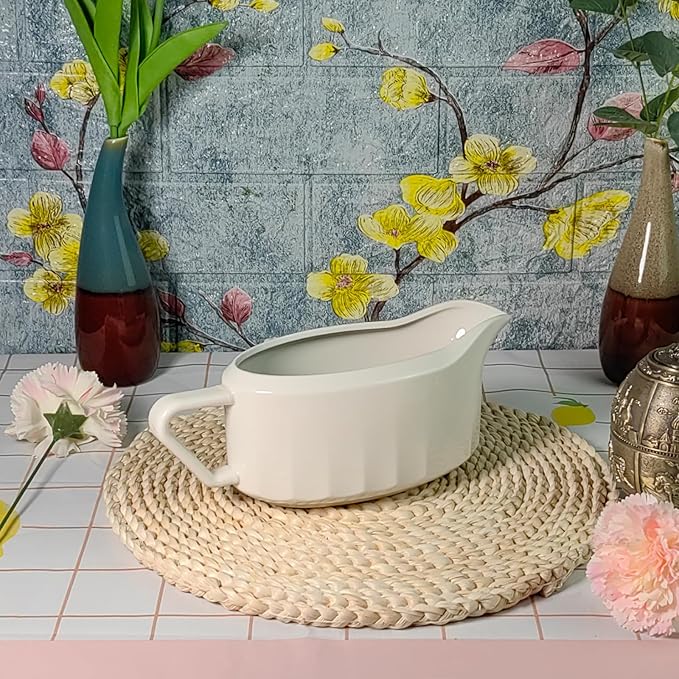 Cobata 24oz Large Capacity Gravy Boat - Upgrade Premium White Sauce Boat - Elegant Pouring Spout - Perfect for Serving Gravy, Sauces, Dressings - Dishwasher Safe