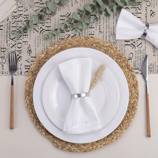 Cuff Brushed Silver Napkin Rings Set of 4, Modernist Napkin Ring Holder for Wedding, Banquet, Metallic Adornment for Table Settings, Glossy Serviette Buckles Decor (Semicircle - Silver)