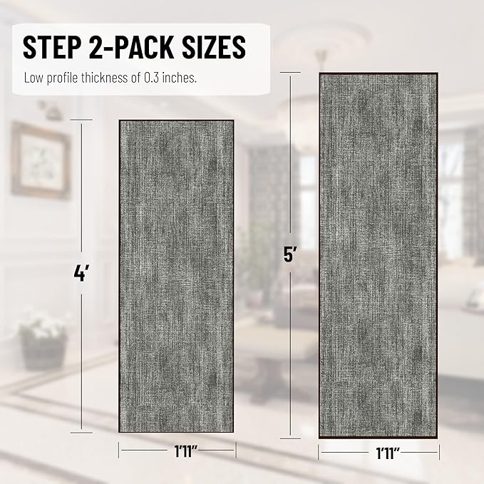 Ottomanson 2-Piece Kitchen Rug Set - Non Slip Runner & Washable Mat - 1'11" x 4' + 1'11"' x 5' - Durable, Stain Resistant for Entryway, Bedroom and Bathroom, Solid Brown