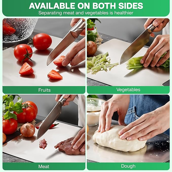 Stainless Steel Cutting Boards for Kitchen - 304 Stainless Steel Food Grade, Double-Sided Non Toxic Cutting Board, Metal Chopping Boards for Meat, Fruit, Vegetables, Easy to Clean, M 13.4“ * 9”
