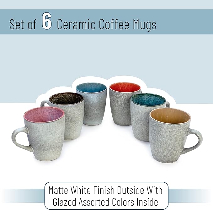 BTaT- Coffee Mugs, Set of 6, 12 oz (350ml), Mugs for Coffee Cups, Christmas Gifts