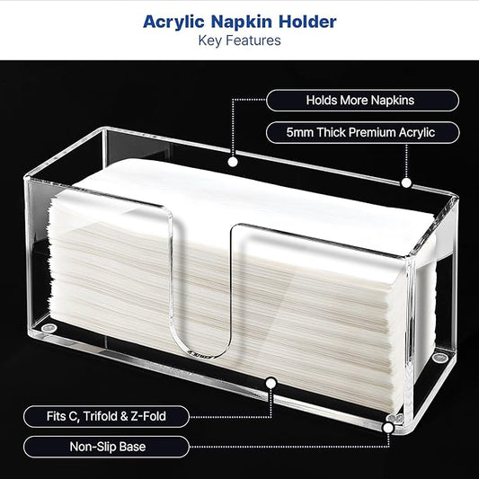 Acrylic Paper Towel Holder for Bathroom or Kitchen – Clear Countertop Dispenser for Trifold, Multifold, C-Fold Napkins, Disposable Hand Towels, Modern Napkin Tray, 10.75 x 4.125 x 5 Inch