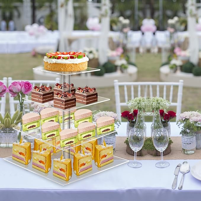 Cupcake Stand, Acrylic Cupcake Holder, Premium 4 Tier Square Cupcake Stand for Wedding Birthday Holidays, Cady Bar Party Decoration,Clear… (4 Tier, Square)