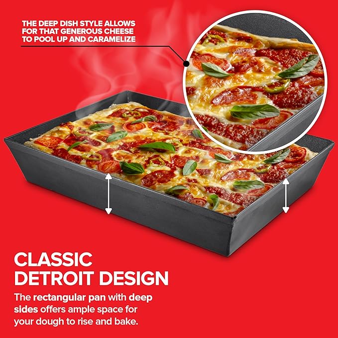 10x14 Detroit Style Pizza Pan – Non-Stick Coated Deep Dish Aluminum Pan for Focaccia, Sicilian Bread, Baking Brownies, Chicago Deep Dish Pizza, Rectangle Pizza Pan for Oven, Heavy Duty Bakeware