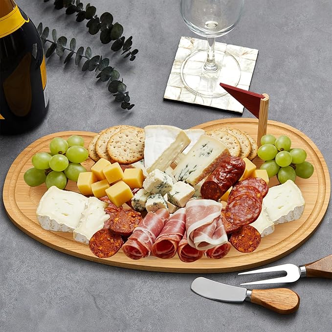 Ziliny Golf Cheese Board Gift Set Golf Party Favor Prizes Charcuterie Wood Board with Knives and Box Father Day Gift for Dad Grandpa Party Tournament Game(Bamboo Color,15 x 8.3 x 0.47 ")