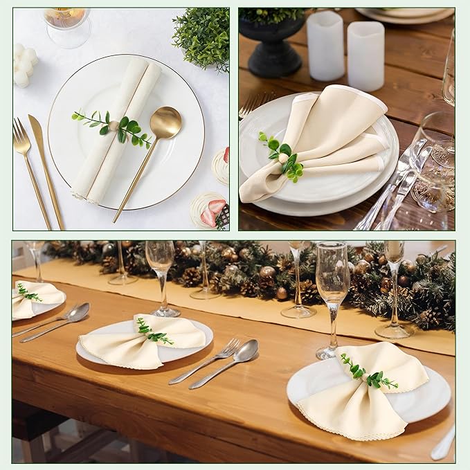 APTWOW Spring Napkin Rings Set of 12, Boho Eucalyptus Leaf Napkins Rings, Wood Bead Farmhouse Easter Napkin Holder for Weddings Christmas Party Table Decor