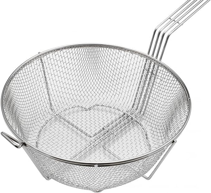 TrueCraftware-13” x 5-5/8" Heavy Duty Round Fry Basket Nickel Plated Iron -Sturdy Round Food Strainer for Home and Commercial Restaurant Kitchen Frying Chips Fish Sausages