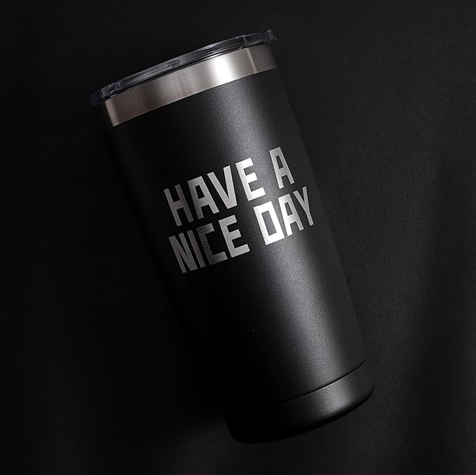 Funny Fathers Day Coffee Mug Tumbler with Middle Finger on the Bottom for Men and Women - White Elephant Gifts for Adults - Christmas Unique Holiday and Birthday Gag Gifts, 20oz Black