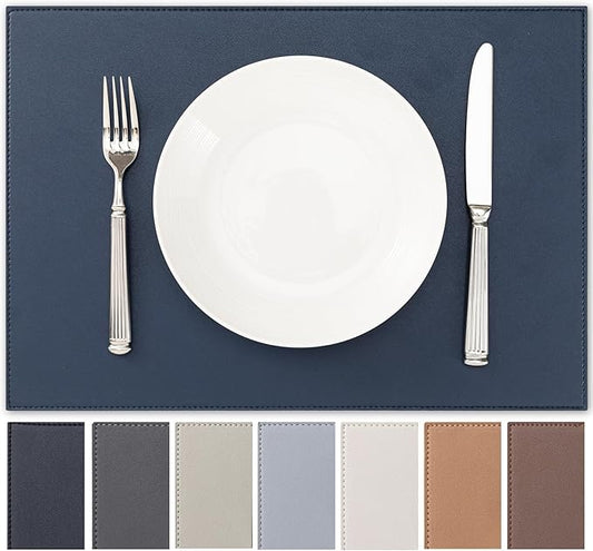 Faux Leather Placemats Set of 4 Vinyl Washable Wipeable Table Mats for Kitchen Dining Table Heat Resistant Waterproof Modern Indoor/Outdoor Placemats Non-Slip Easy Clean Place Mats (Navy Blue)